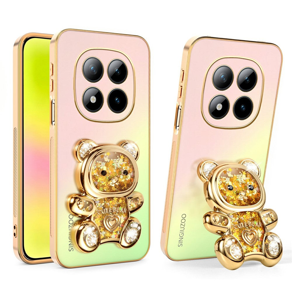 SINGIUZOO for Xiaomi Redmi Note 15 Pro+ 5G (Global) / Poco M8 Pro 5G Case Glitter Bear Kickstand Electroplated Gradient Color PC + TPU Phone Cover