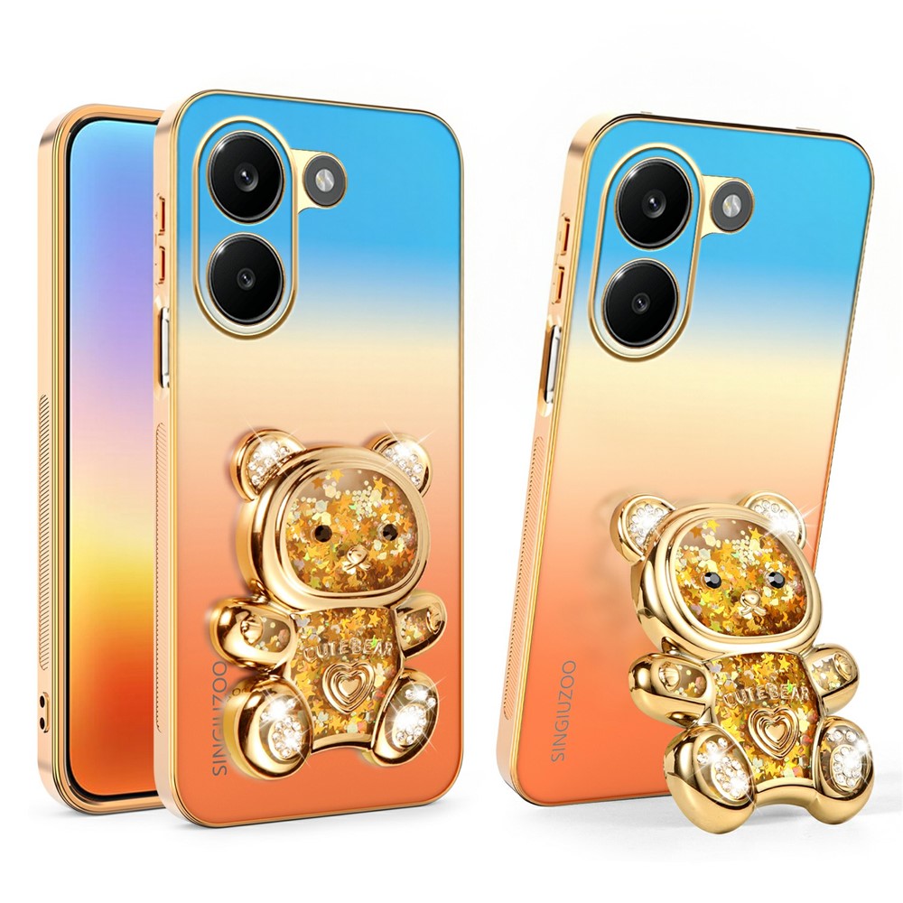 SINGIUZOO för Xiaomi Redmi Turbo 5 5G-skal Glitter Björn Stativ Elektropläterad Gradient Färg PC + TPU mobilskal