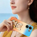 SINGIUZOO för Xiaomi Redmi Turbo 5 5G-skal Glitter Björn Stativ Elektropläterad Gradient Färg PC + TPU mobilskal