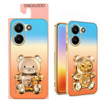 SINGIUZOO för Xiaomi Redmi Turbo 5 5G-skal Glitter Björn Stativ Elektropläterad Gradient Färg PC + TPU mobilskal