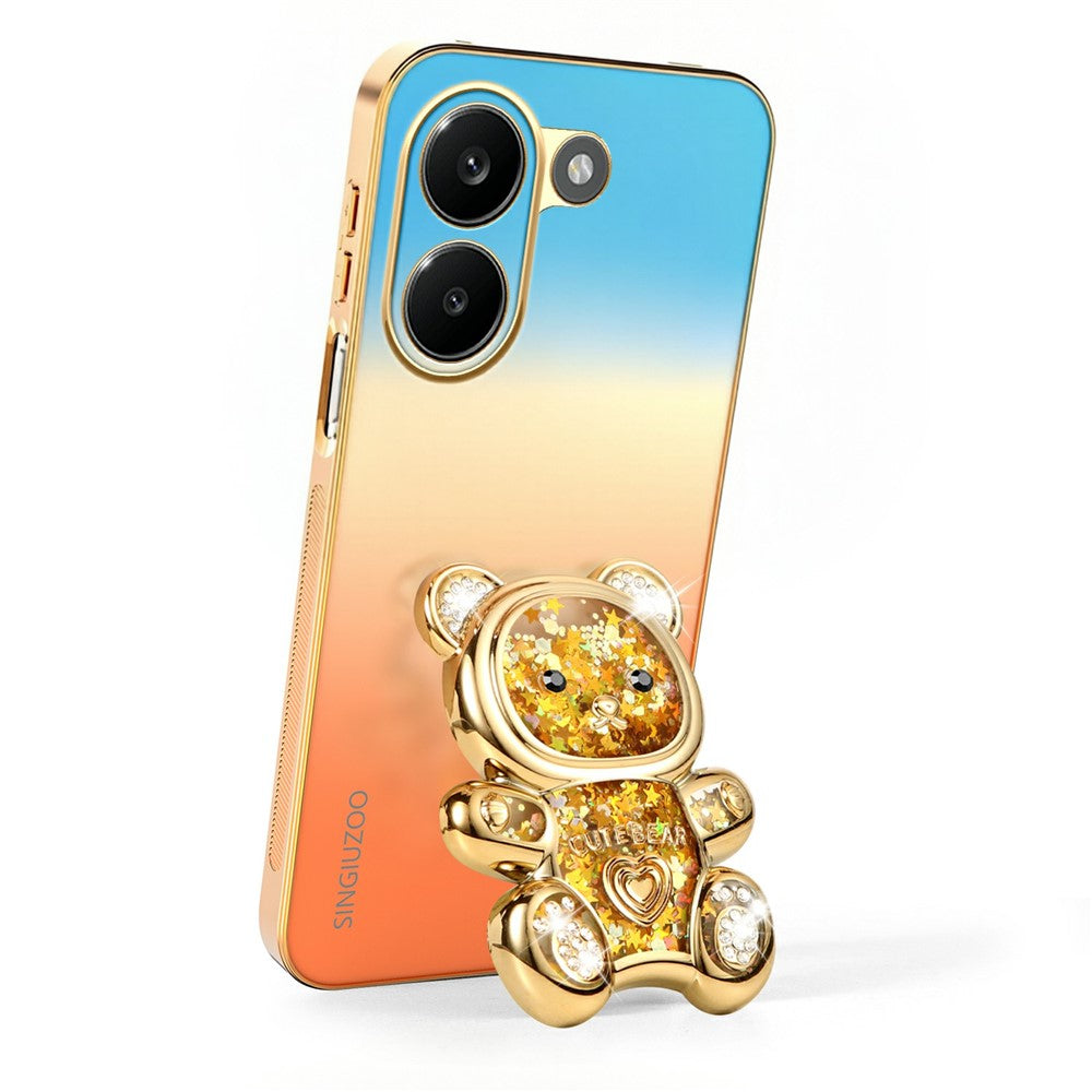 SINGIUZOO för Xiaomi Redmi Turbo 5 5G-skal Glitter Björn Stativ Elektropläterad Gradient Färg PC + TPU mobilskal