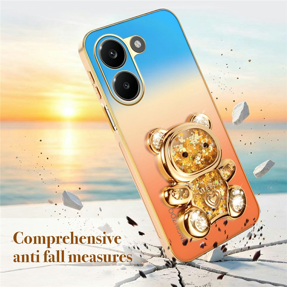 SINGIUZOO för Xiaomi Redmi Turbo 5 5G-skal Glitter Björn Stativ Elektropläterad Gradient Färg PC + TPU mobilskal