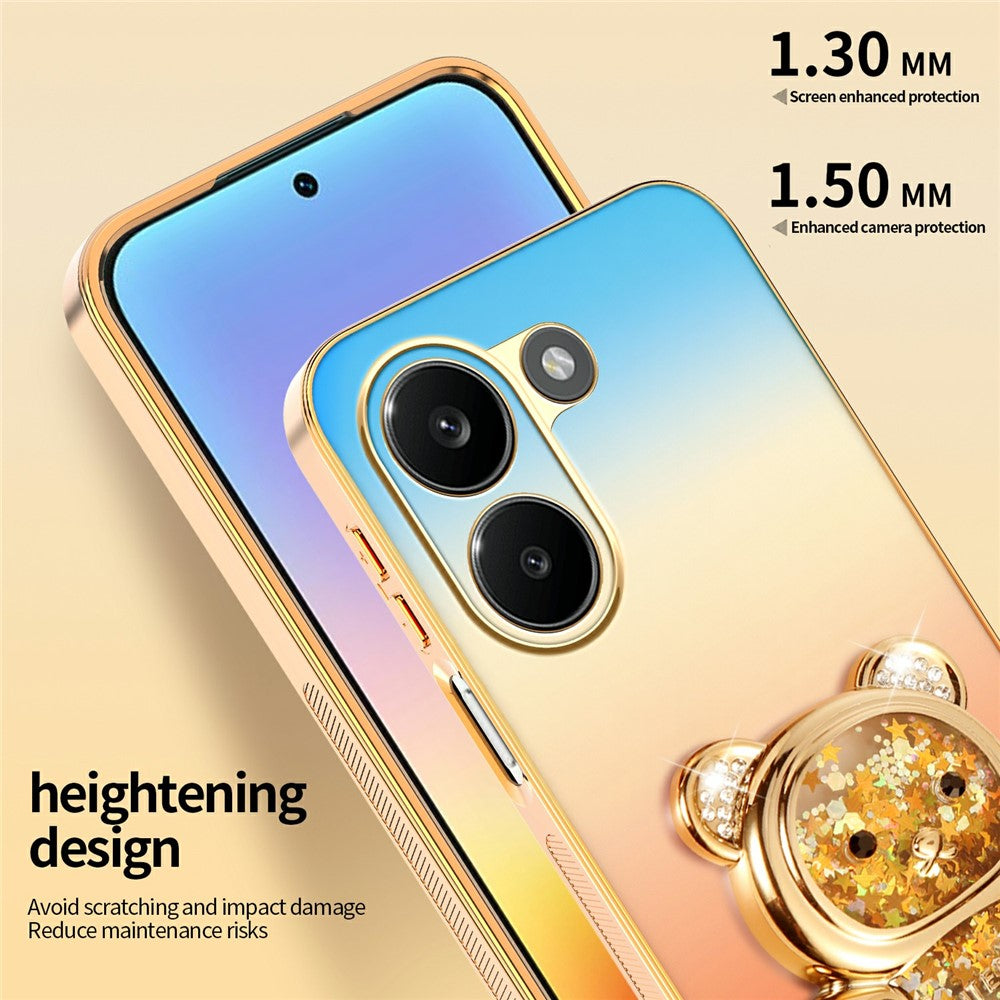 SINGIUZOO för Xiaomi Redmi Turbo 5 5G-skal Glitter Björn Stativ Elektropläterad Gradient Färg PC + TPU mobilskal