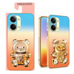 SINGIUZOO for Xiaomi Redmi Turbo 5 Max 5G Case Glitter Bear Kickstand Electroplated Gradient Color PC + TPU Phone Cover