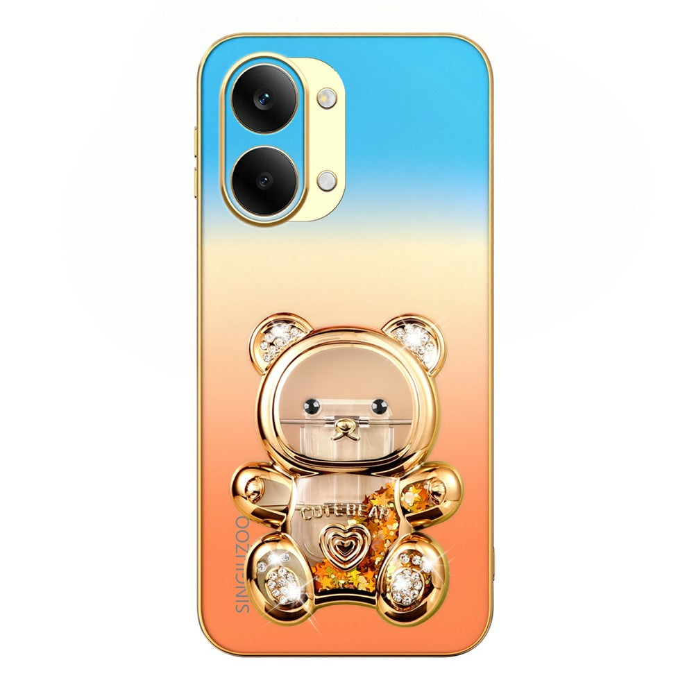 SINGIUZOO for Xiaomi Redmi Turbo 5 Max 5G Case Glitter Bear Kickstand Electroplated Gradient Color PC + TPU Phone Cover