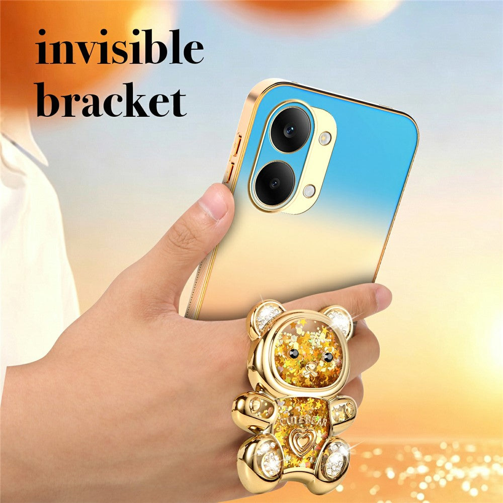 SINGIUZOO for Xiaomi Redmi Turbo 5 Max 5G Case Glitter Bear Kickstand Electroplated Gradient Color PC + TPU Phone Cover