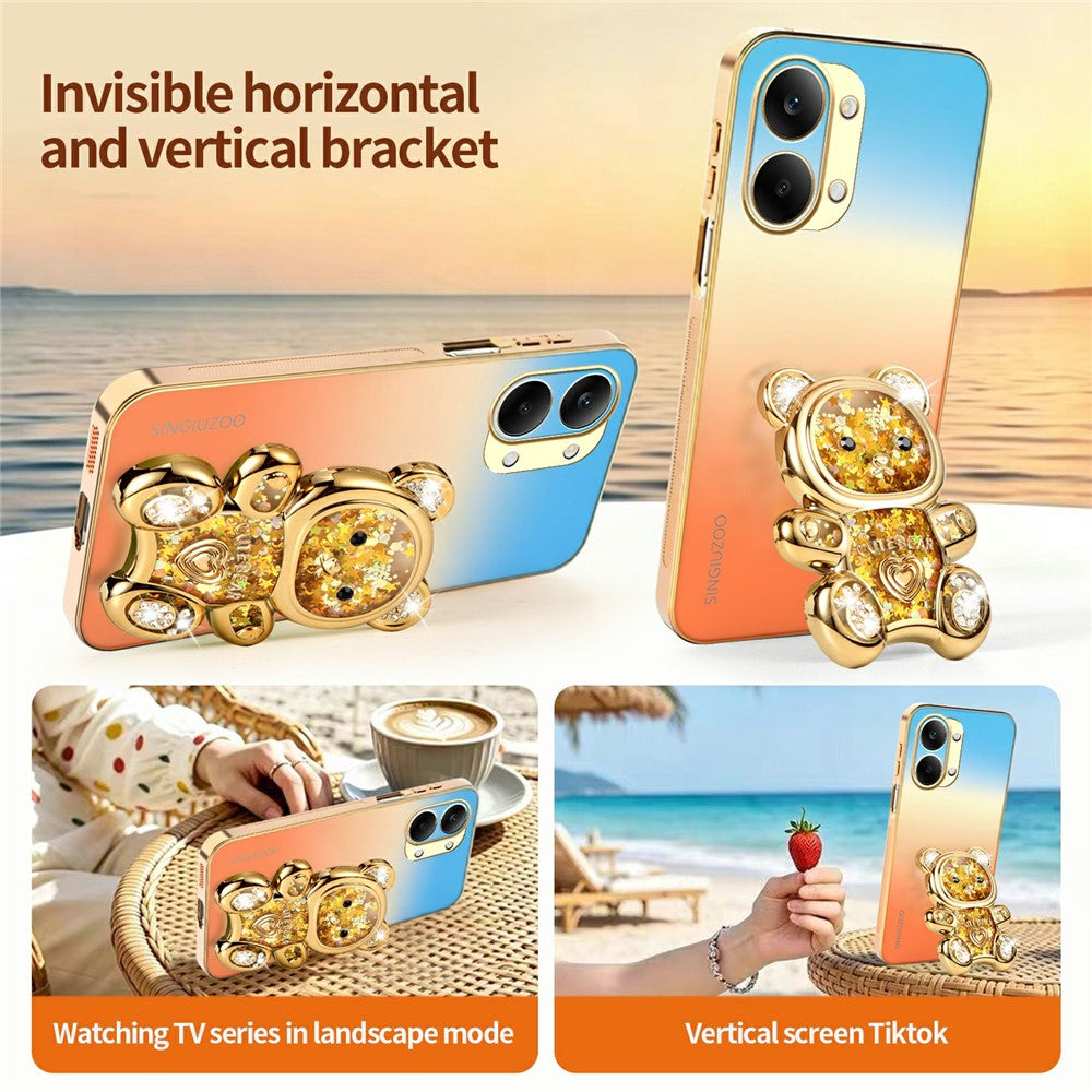 SINGIUZOO for Xiaomi Redmi Turbo 5 Max 5G Case Glitter Bear Kickstand Electroplated Gradient Color PC + TPU Phone Cover