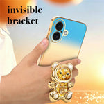 SINGIUZOO for iPhone 16 Case Glitter Bear Kickstand Electroplated Gradient Color PC + TPU Phone Cover