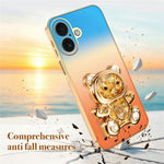 SINGIUZOO for iPhone 16 Case Glitter Bear Kickstand Electroplated Gradient Color PC + TPU Phone Cover