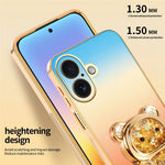 SINGIUZOO for iPhone 16 Case Glitter Bear Kickstand Electroplated Gradient Color PC + TPU Phone Cover