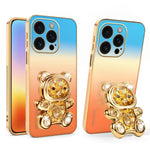 SINGIUZOO til iPhone 16 Pro Cover Glitter Bjørn Stander Elektropletteret Gradient Farve PC + TPU Telefoncover