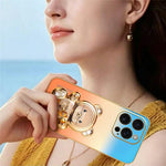 SINGIUZOO til iPhone 16 Pro Cover Glitter Bjørn Stander Elektropletteret Gradient Farve PC + TPU Telefoncover