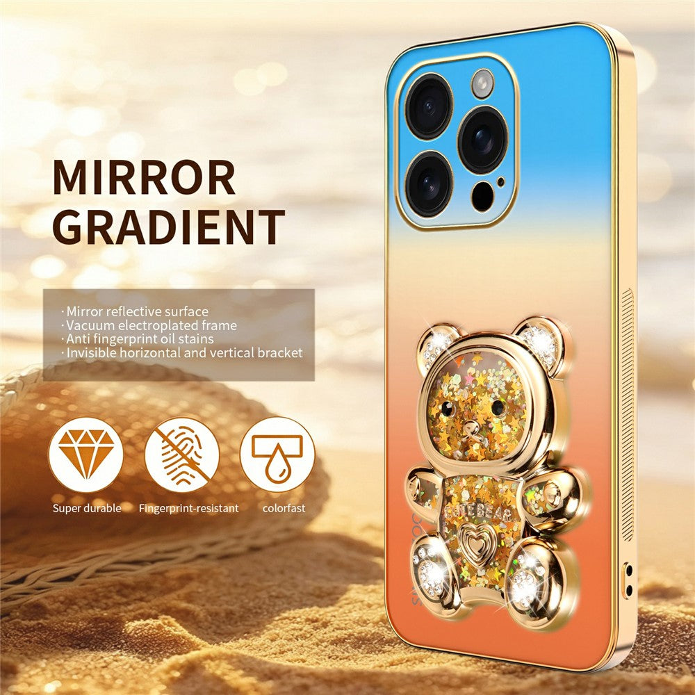 SINGIUZOO til iPhone 16 Pro Cover Glitter Bjørn Stander Elektropletteret Gradient Farve PC + TPU Telefoncover