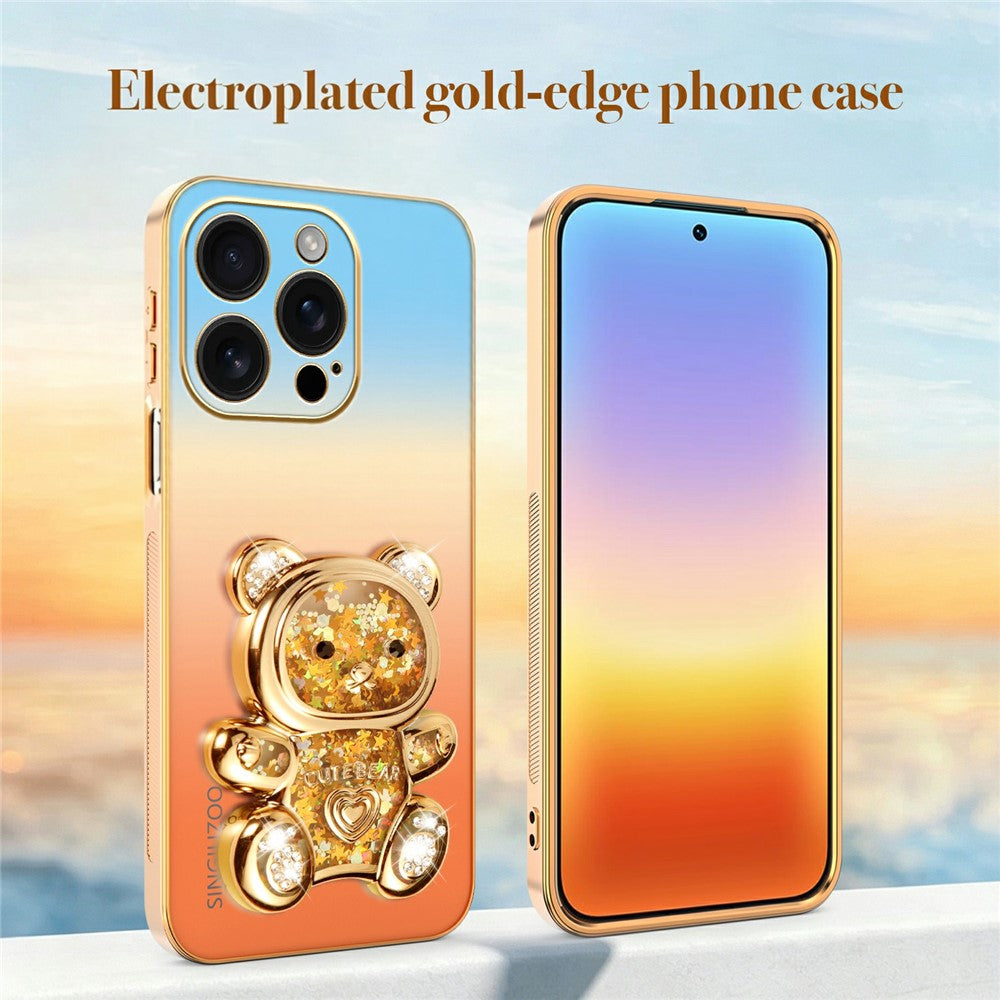 SINGIUZOO til iPhone 16 Pro Cover Glitter Bjørn Stander Elektropletteret Gradient Farve PC + TPU Telefoncover