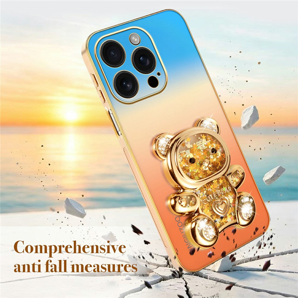SINGIUZOO til iPhone 16 Pro Cover Glitter Bjørn Stander Elektropletteret Gradient Farve PC + TPU Telefoncover