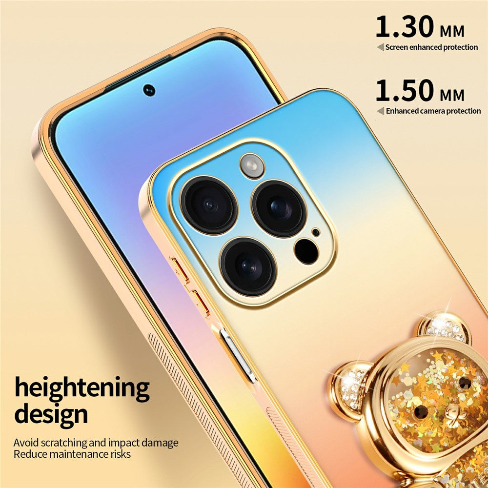 SINGIUZOO til iPhone 16 Pro Cover Glitter Bjørn Stander Elektropletteret Gradient Farve PC + TPU Telefoncover