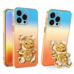 SINGIUZOO til iPhone 16 Pro Max Cover Glitrende Bjørn Kickstand Elektrobelagt Gradientfarve PC + TPU Telefoncover