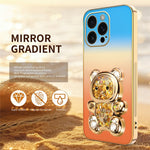 SINGIUZOO til iPhone 16 Pro Max Cover Glitrende Bjørn Kickstand Elektrobelagt Gradientfarve PC + TPU Telefoncover