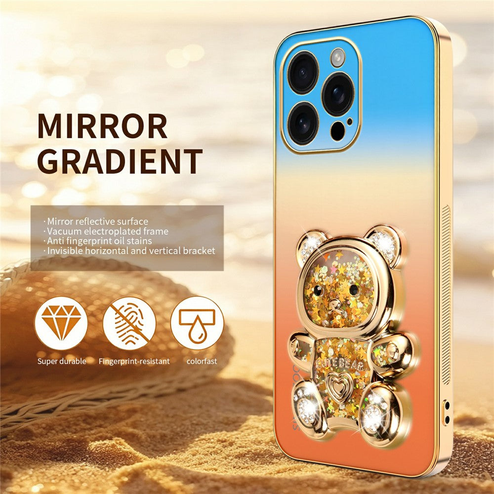 SINGIUZOO til iPhone 16 Pro Max Cover Glitrende Bjørn Kickstand Elektrobelagt Gradientfarve PC + TPU Telefoncover