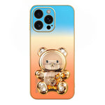 SINGIUZOO til iPhone 16 Pro Max Cover Glitrende Bjørn Kickstand Elektrobelagt Gradientfarve PC + TPU Telefoncover