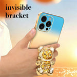 SINGIUZOO til iPhone 16 Pro Max Cover Glitrende Bjørn Kickstand Elektrobelagt Gradientfarve PC + TPU Telefoncover