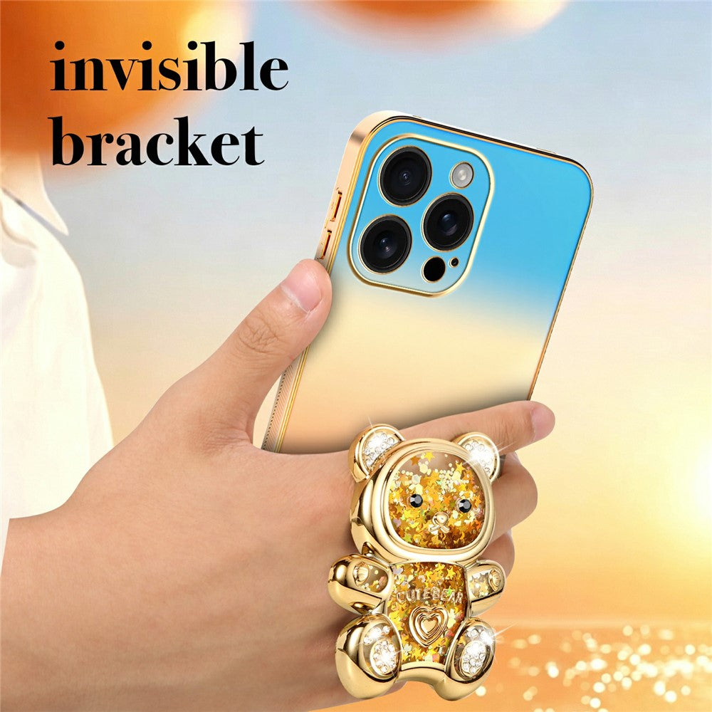 SINGIUZOO til iPhone 16 Pro Max Cover Glitrende Bjørn Kickstand Elektrobelagt Gradientfarve PC + TPU Telefoncover
