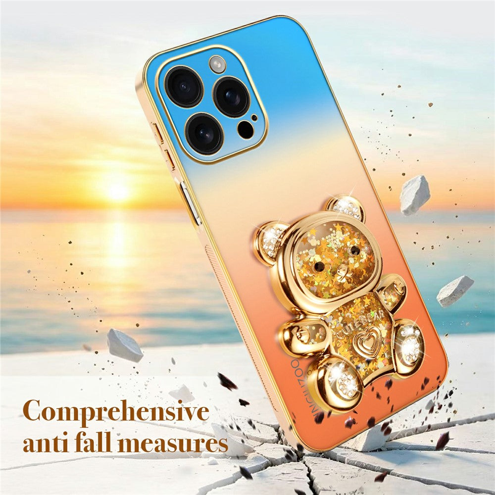 SINGIUZOO til iPhone 16 Pro Max Cover Glitrende Bjørn Kickstand Elektrobelagt Gradientfarve PC + TPU Telefoncover