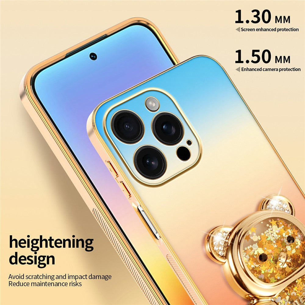 SINGIUZOO til iPhone 16 Pro Max Cover Glitrende Bjørn Kickstand Elektrobelagt Gradientfarve PC + TPU Telefoncover