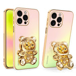 SINGIUZOO til iPhone 16 Pro Max Cover Glitrende Bjørn Kickstand Elektrobelagt Gradientfarve PC + TPU Telefoncover