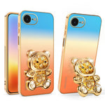 SINGIUZOO for iPhone 17th / 16th Case Glitter Bear Kickstand Electroplated Gradient Color PC + TPU Phone Cover