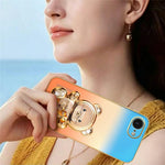 SINGIUZOO for iPhone 17th / 16th Case Glitter Bear Kickstand Electroplated Gradient Color PC + TPU Phone Cover