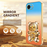 SINGIUZOO for iPhone 17th / 16th Case Glitter Bear Kickstand Electroplated Gradient Color PC + TPU Phone Cover