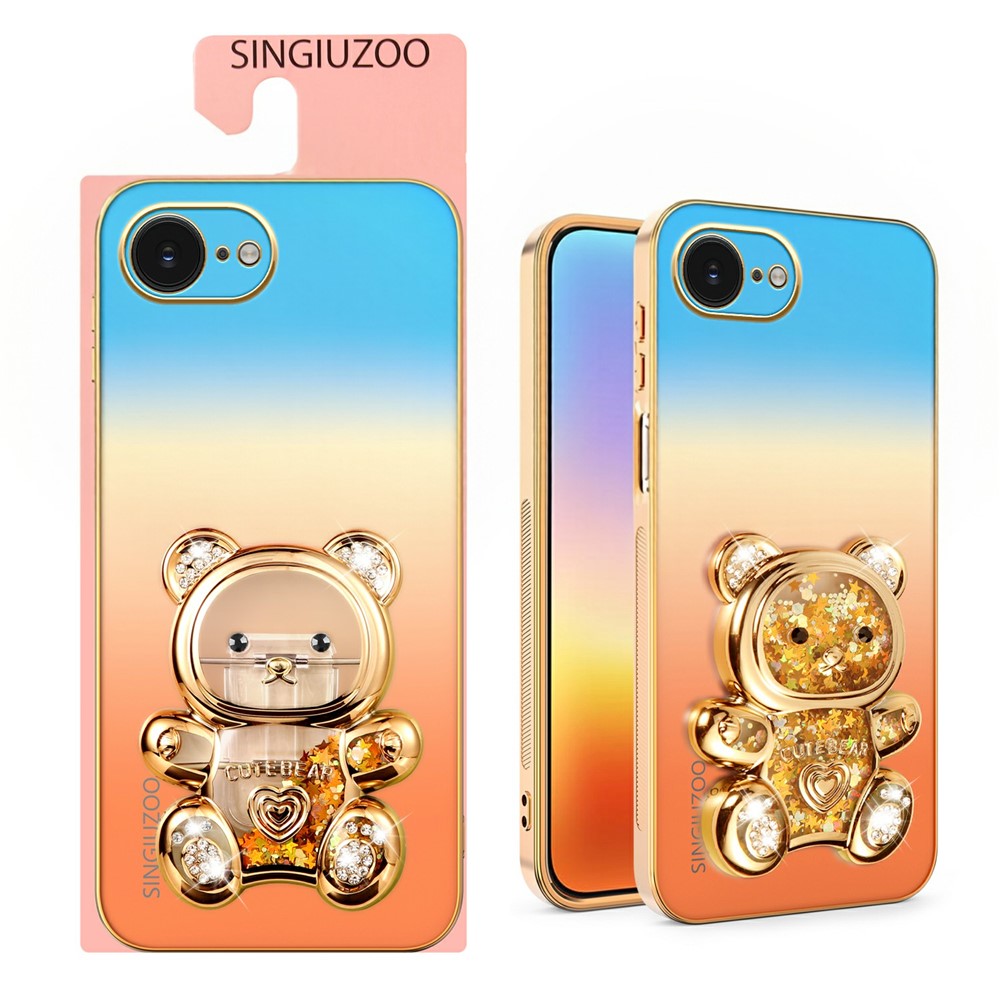 SINGIUZOO for iPhone 17th / 16th Case Glitter Bear Kickstand Electroplated Gradient Color PC + TPU Phone Cover