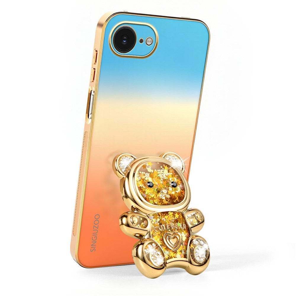 SINGIUZOO for iPhone 17th / 16th Case Glitter Bear Kickstand Electroplated Gradient Color PC + TPU Phone Cover