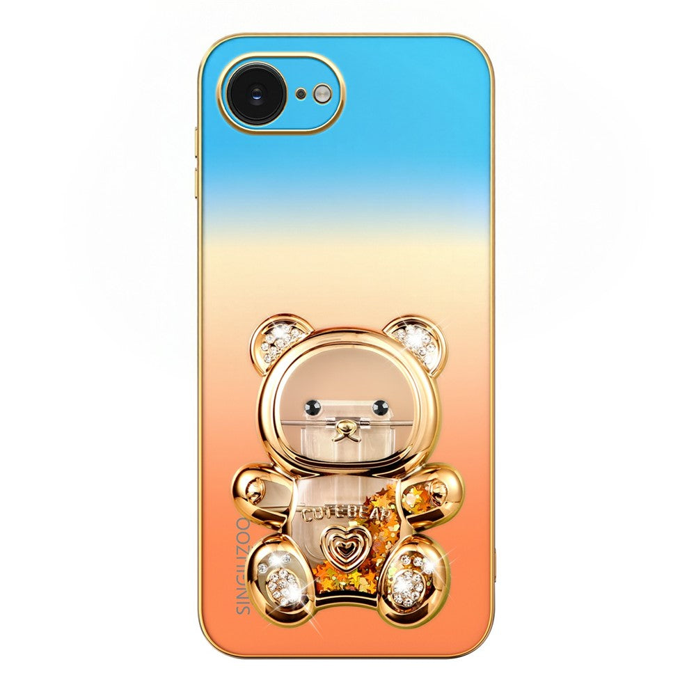 SINGIUZOO for iPhone 17th / 16th Case Glitter Bear Kickstand Electroplated Gradient Color PC + TPU Phone Cover