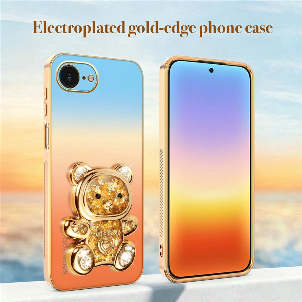 SINGIUZOO for iPhone 17th / 16th Case Glitter Bear Kickstand Electroplated Gradient Color PC + TPU Phone Cover
