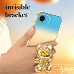 SINGIUZOO for iPhone 17th / 16th Case Glitter Bear Kickstand Electroplated Gradient Color PC + TPU Phone Cover