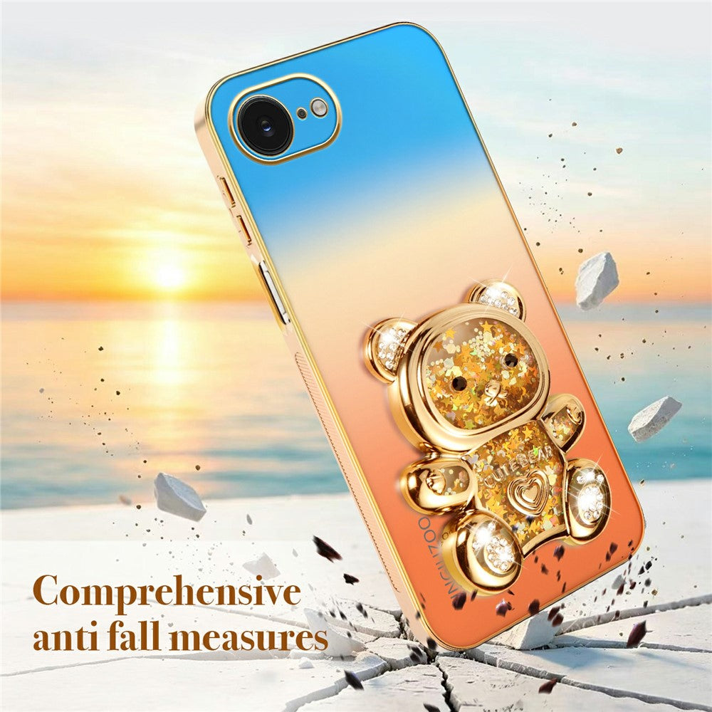 SINGIUZOO for iPhone 17th / 16th Case Glitter Bear Kickstand Electroplated Gradient Color PC + TPU Phone Cover