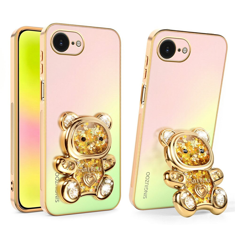 SINGIUZOO for iPhone 17th / 16th Case Glitter Bear Kickstand Electroplated Gradient Color PC + TPU Phone Cover