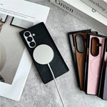 For Samsung Galaxy Z Fold7 5G Magnetic Case with Screen Protector Leather Texture Spring Hinge Protective Cover