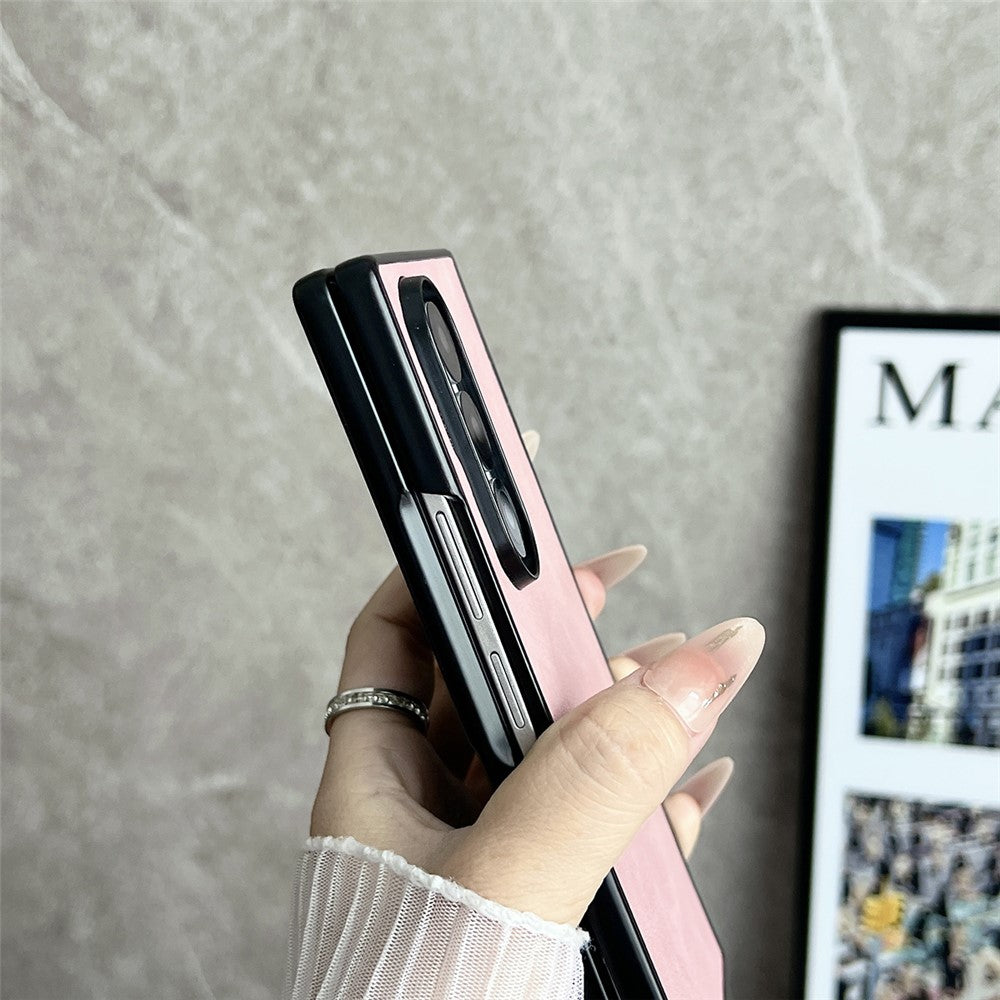 For Samsung Galaxy Z Fold7 5G Magnetic Case with Screen Protector Leather Texture Spring Hinge Protective Cover