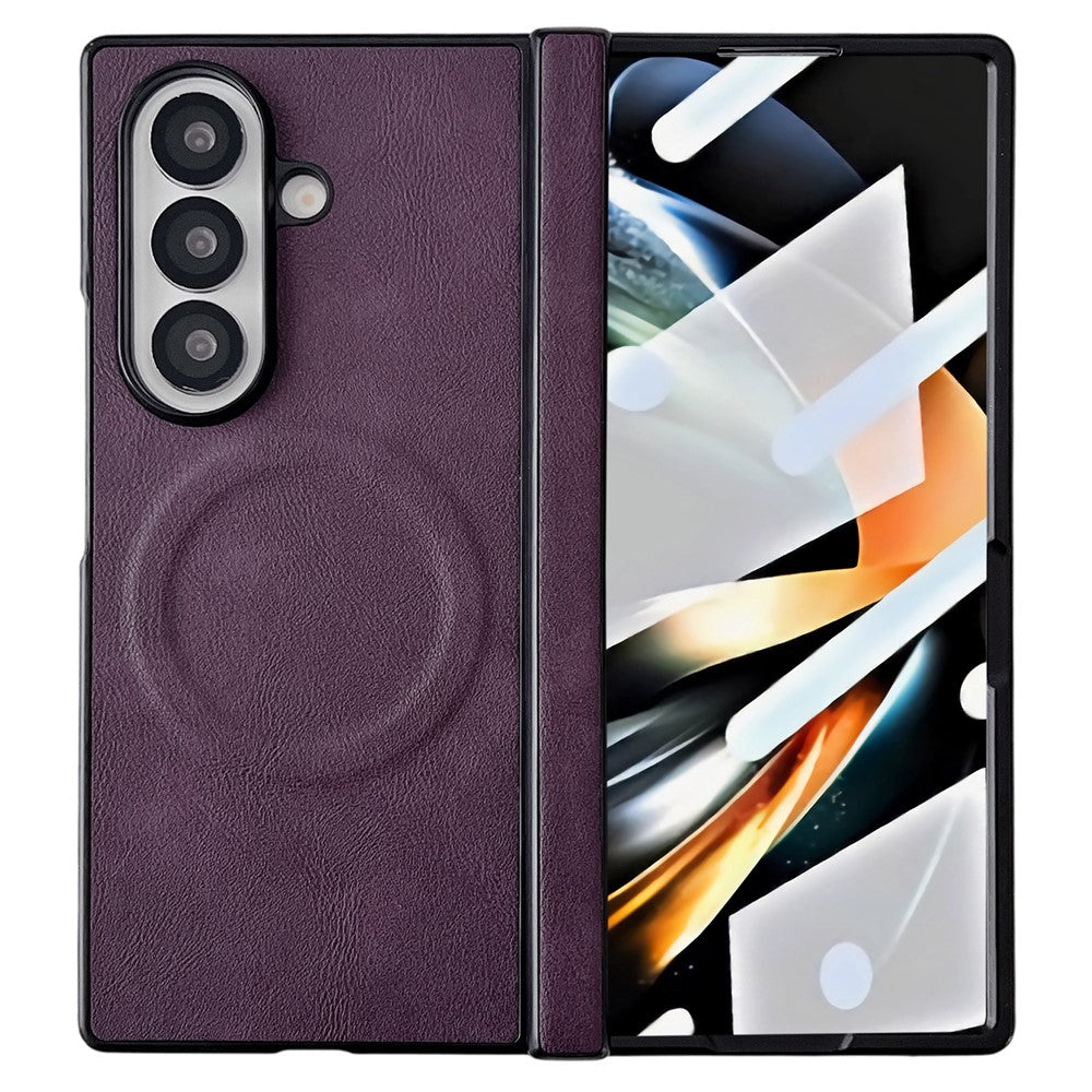 For Samsung Galaxy Z Fold7 5G Magnetic Case with Screen Protector Leather Texture Spring Hinge Protective Cover