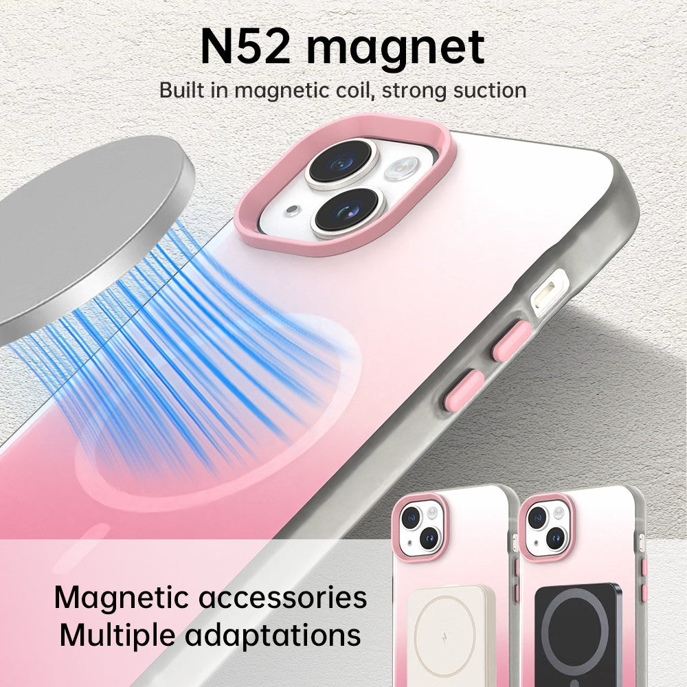 Til iPhone 14 Magnetisk Cover Gradient TPU + PET + PC IMD Stødsikkert Telefoncover - Grøn