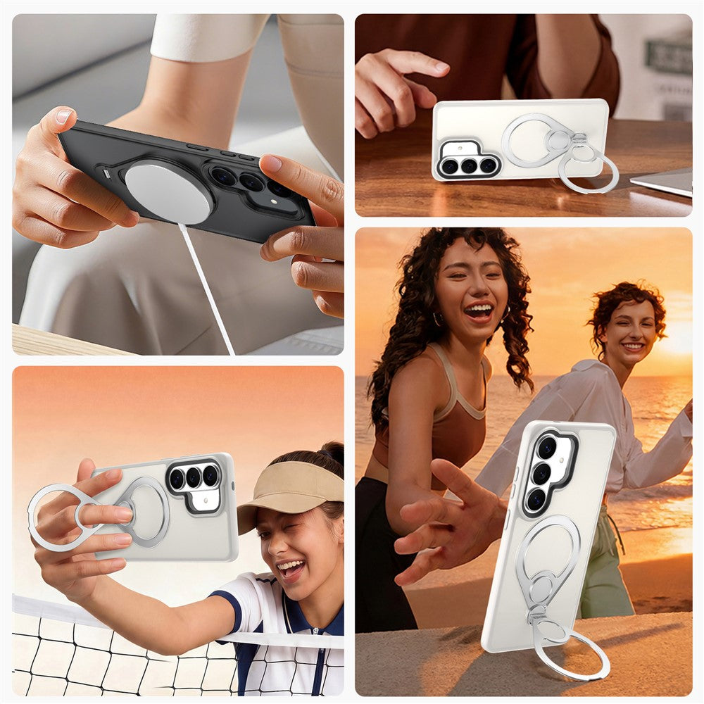 IM-CHEN for Samsung Galaxy S26+ Case Magnetic Tennis Racket Kickstand PC + TPU Translucent Matte Phone Cover