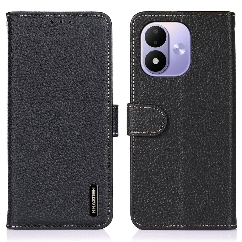 KHAZNEH För Xiaomi Redmi Note 17 4G (Global) / Note 17 5G (Global) / Note 17 (Indien/Kina) 5G Plånboksfodral Litchitextur Äkta Koläder Flipfodral för mobil