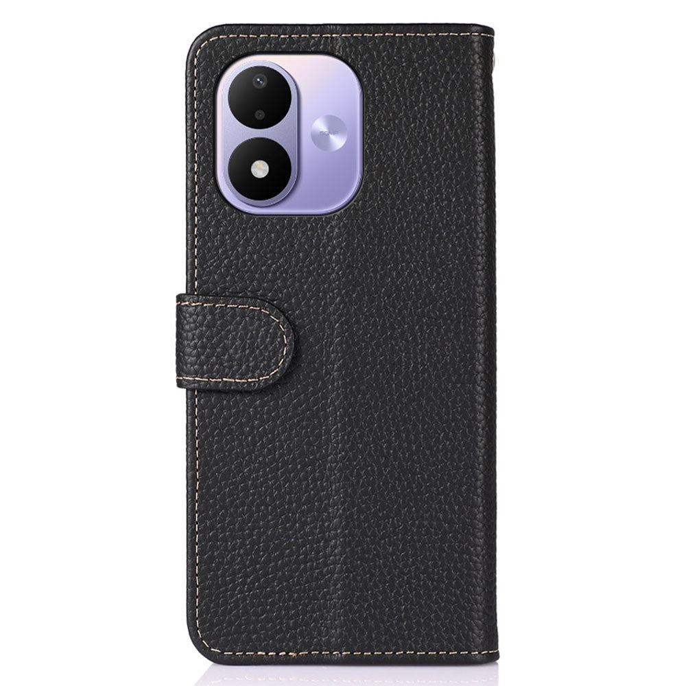 KHAZNEH För Xiaomi Redmi Note 17 4G (Global) / Note 17 5G (Global) / Note 17 (Indien/Kina) 5G Plånboksfodral Litchitextur Äkta Koläder Flipfodral för mobil