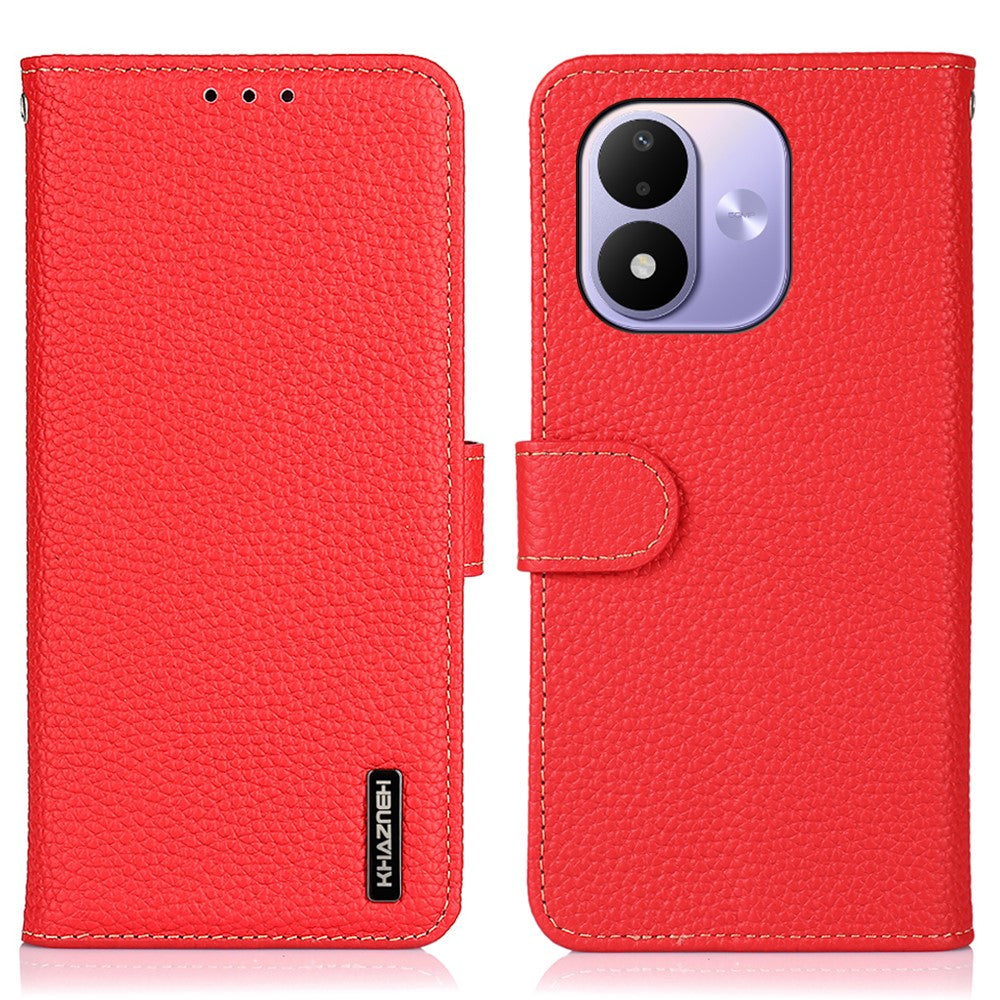 KHAZNEH För Xiaomi Redmi Note 17 4G (Global) / Note 17 5G (Global) / Note 17 (Indien/Kina) 5G Plånboksfodral Litchitextur Äkta Koläder Flipfodral för mobil