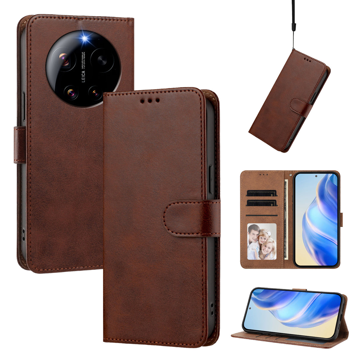 For Xiaomi 17 Ultra 5G Case Wallet Flip Stand PU Leather Phone Cover with Wrist Strap