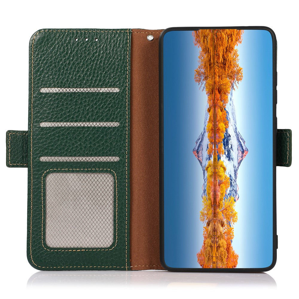 KHAZNEH for Xiaomi Redmi Note 17 4G (Global) / Note 17 5G (Global) / Note 17 (India / China) 5G Phone Case Litchi Texture Genuine Cow Leather Cover RFID Blocking