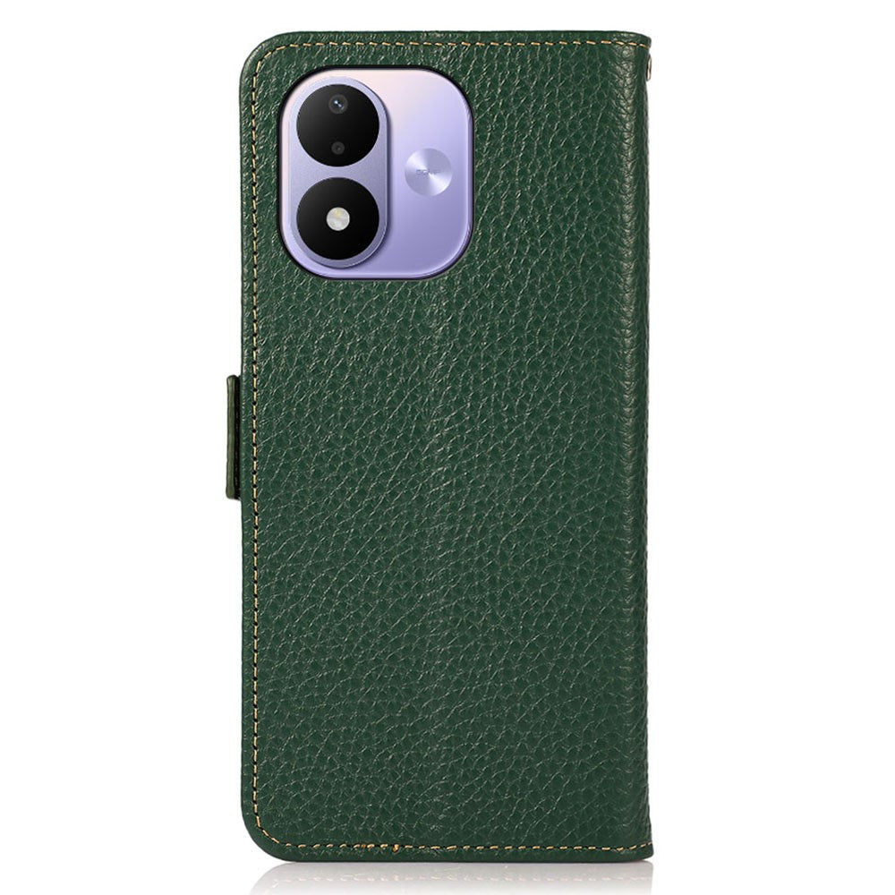KHAZNEH for Xiaomi Redmi Note 17 4G (Global) / Note 17 5G (Global) / Note 17 (India / China) 5G Phone Case Litchi Texture Genuine Cow Leather Cover RFID Blocking